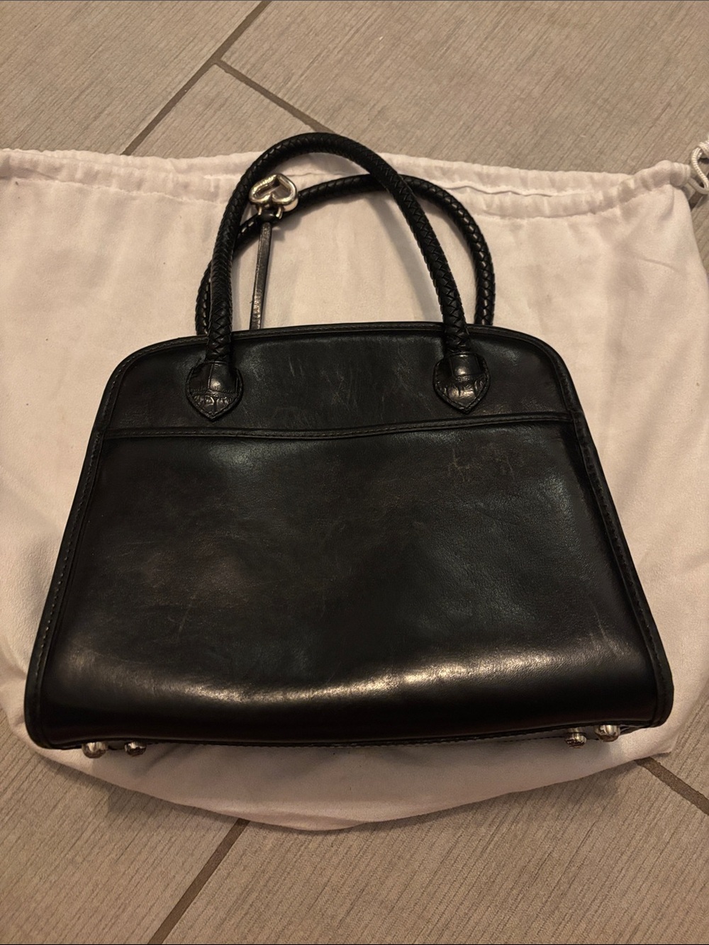 Brighton Black Croc-Embossed Satchel with Silver Filigree Hardware - Picture 4 of 7